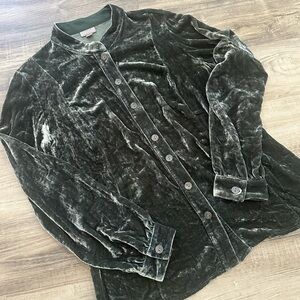 J Jill Velvet Button-Up Shirt in Dark Green